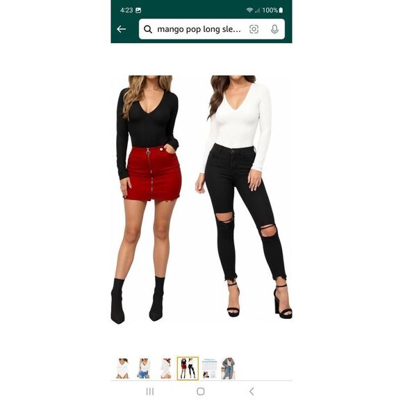 New Small Mangopop White Long Sleeve Deep VNeck Bodysuit Top Shirt One Piece NWT - Picture 5 of 7